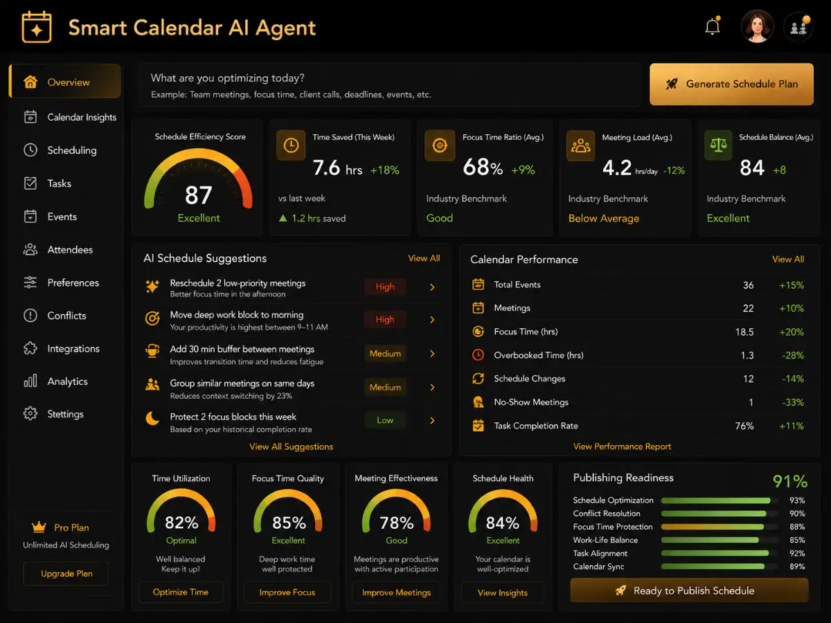 aismartcalendar.app AI smart calendar app — calendar studio dashboard preview